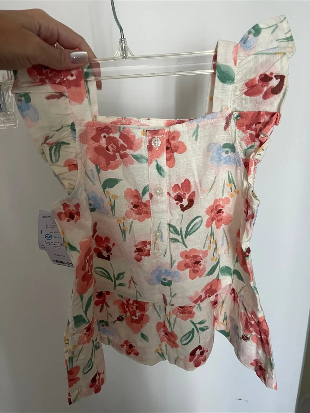 Carter's Cream Tank Top with Coral Floral Print